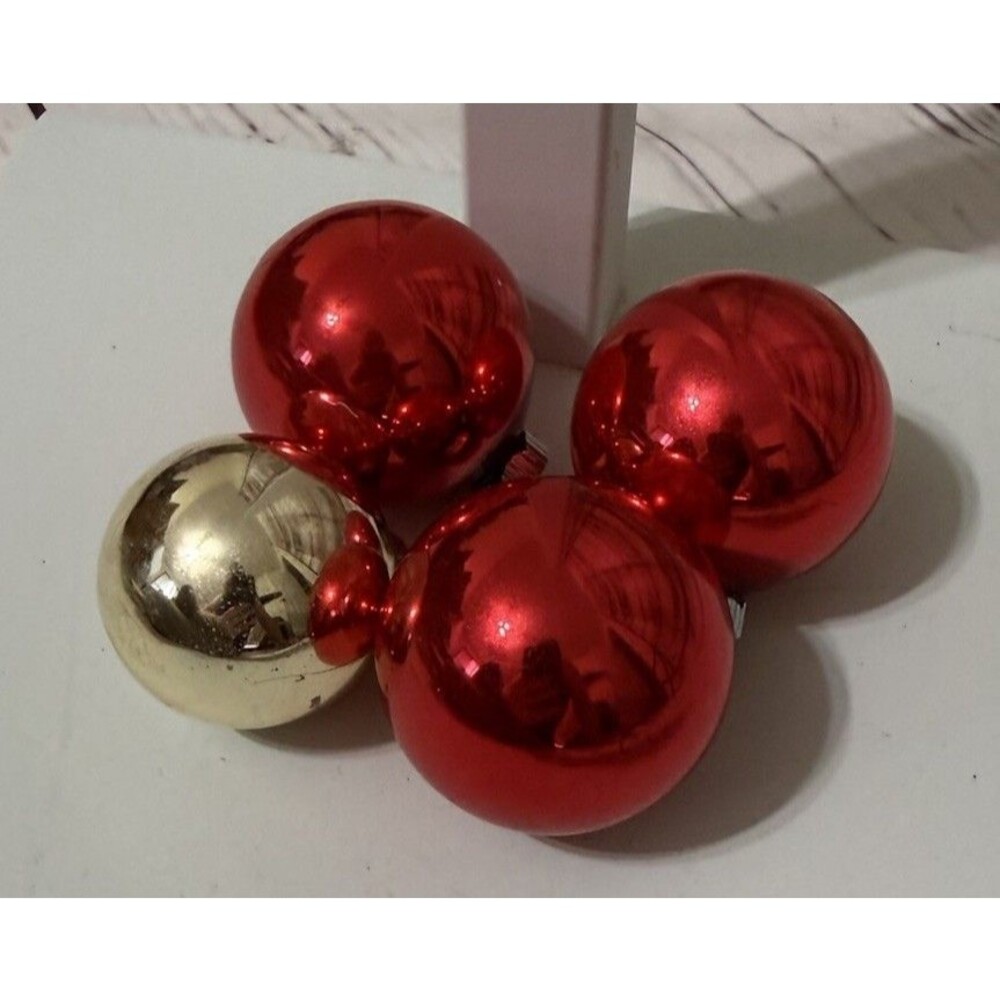 4 Lot Shiny Brite VTG Glass Ornaments Mercury Red Gold